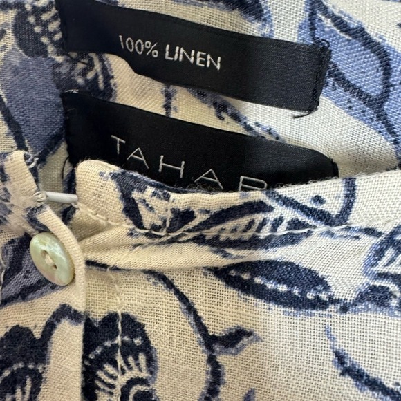 Tahari Womens Linen Button Down Floral Blouse 2X Coastal Grandma Flowy Beachy - Picture 6 of 8